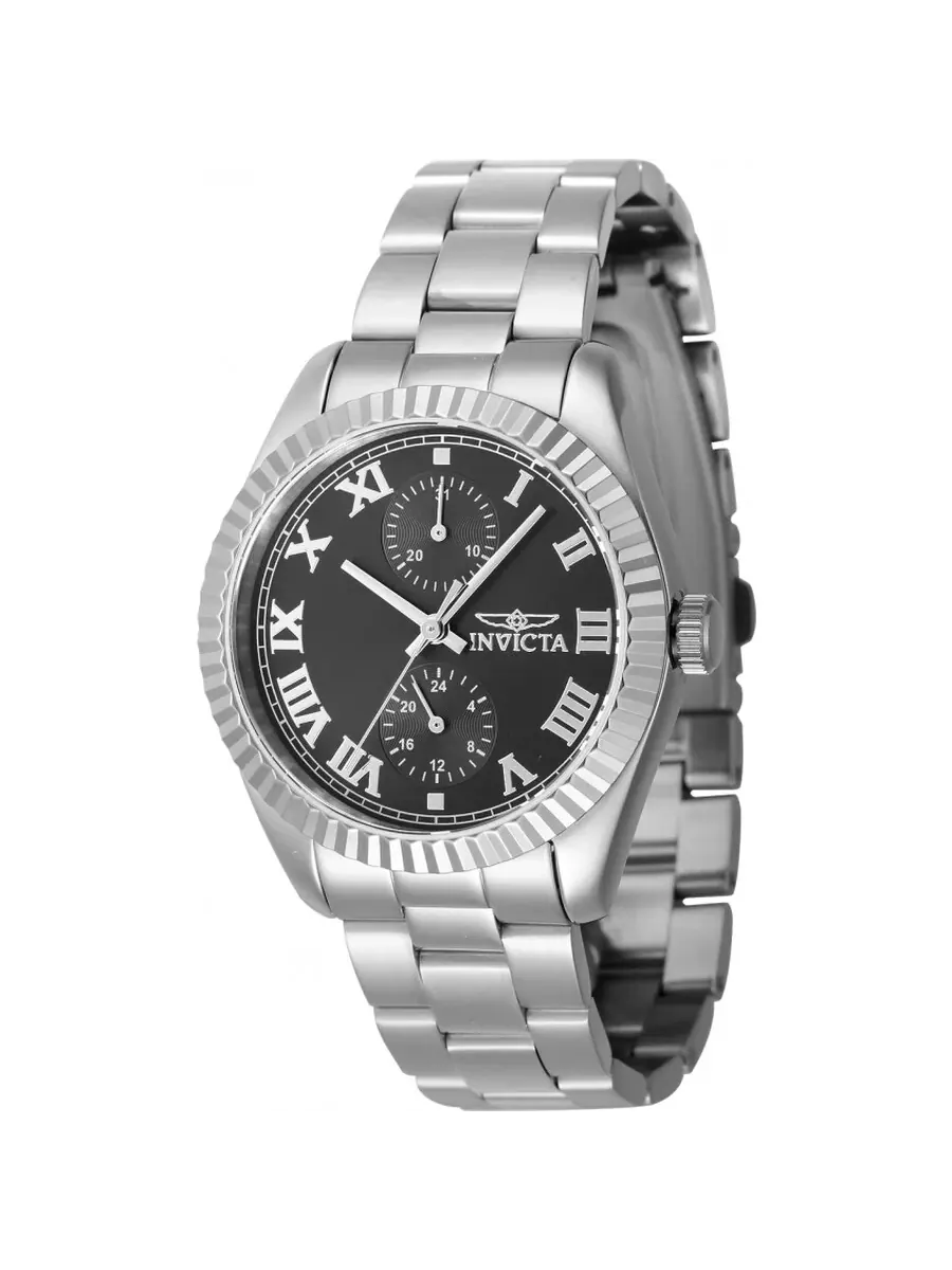 Женские кварцевые часы Invicta Specialty Date GMT с черным циферблатом, модель 47434 — изображение 1 из 1, оттенок серебряный