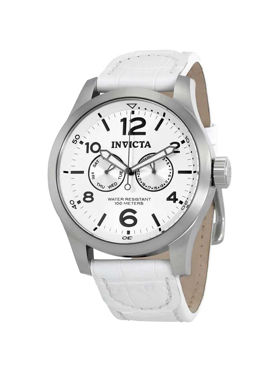 Мужские часы Invicta Specialty с серебристым циферблатом и белым кожаным ремешком 12170 — изображение 1 из 3