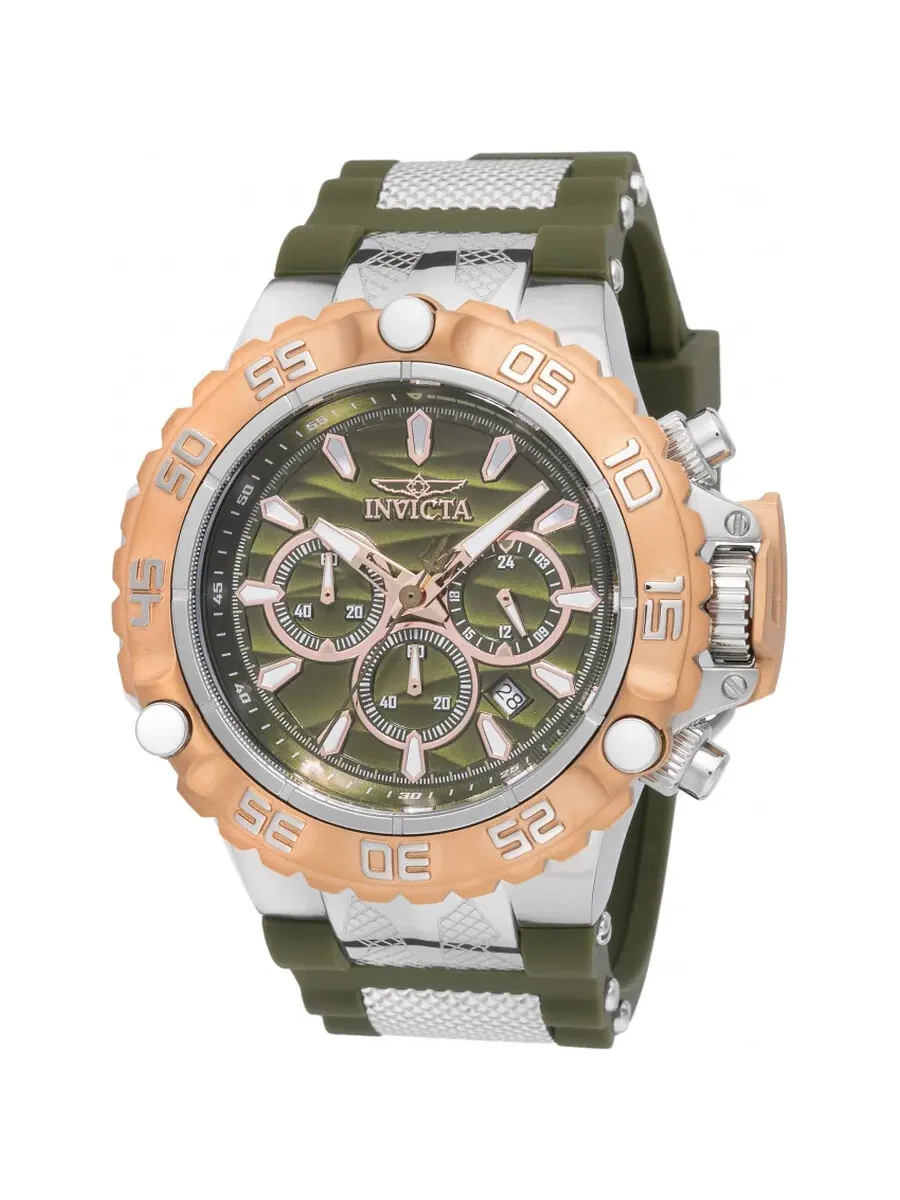 Мужские часы Invicta Subaqua GMT Chronograph с оливково-зеленым и розово-золотым циферблатом, модель 48555
