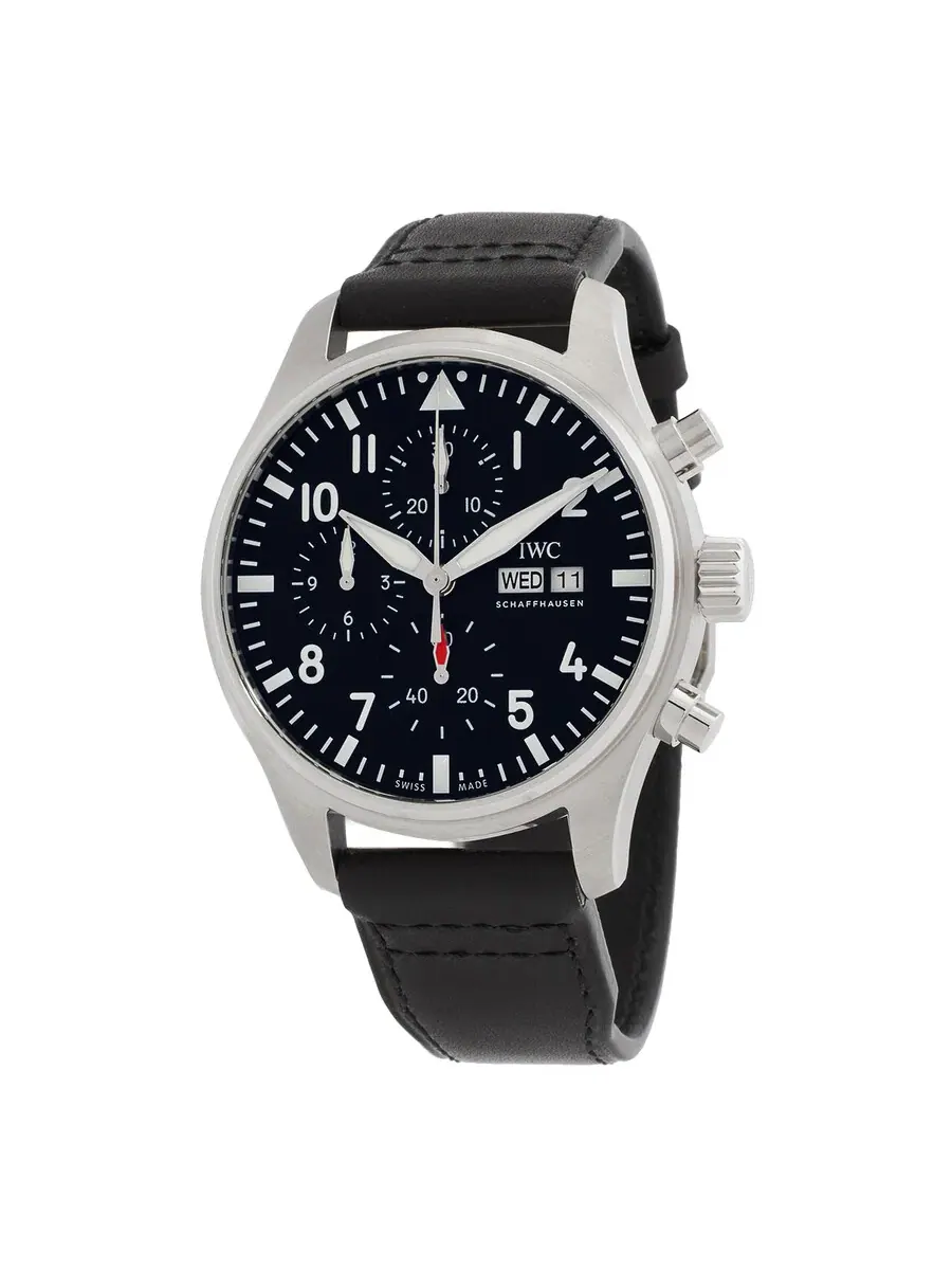 Мужские часы IWC Pilots Chronograph Automatic с черным циферблатом IW378001 — изображение 1 из 3, оттенок серебряный