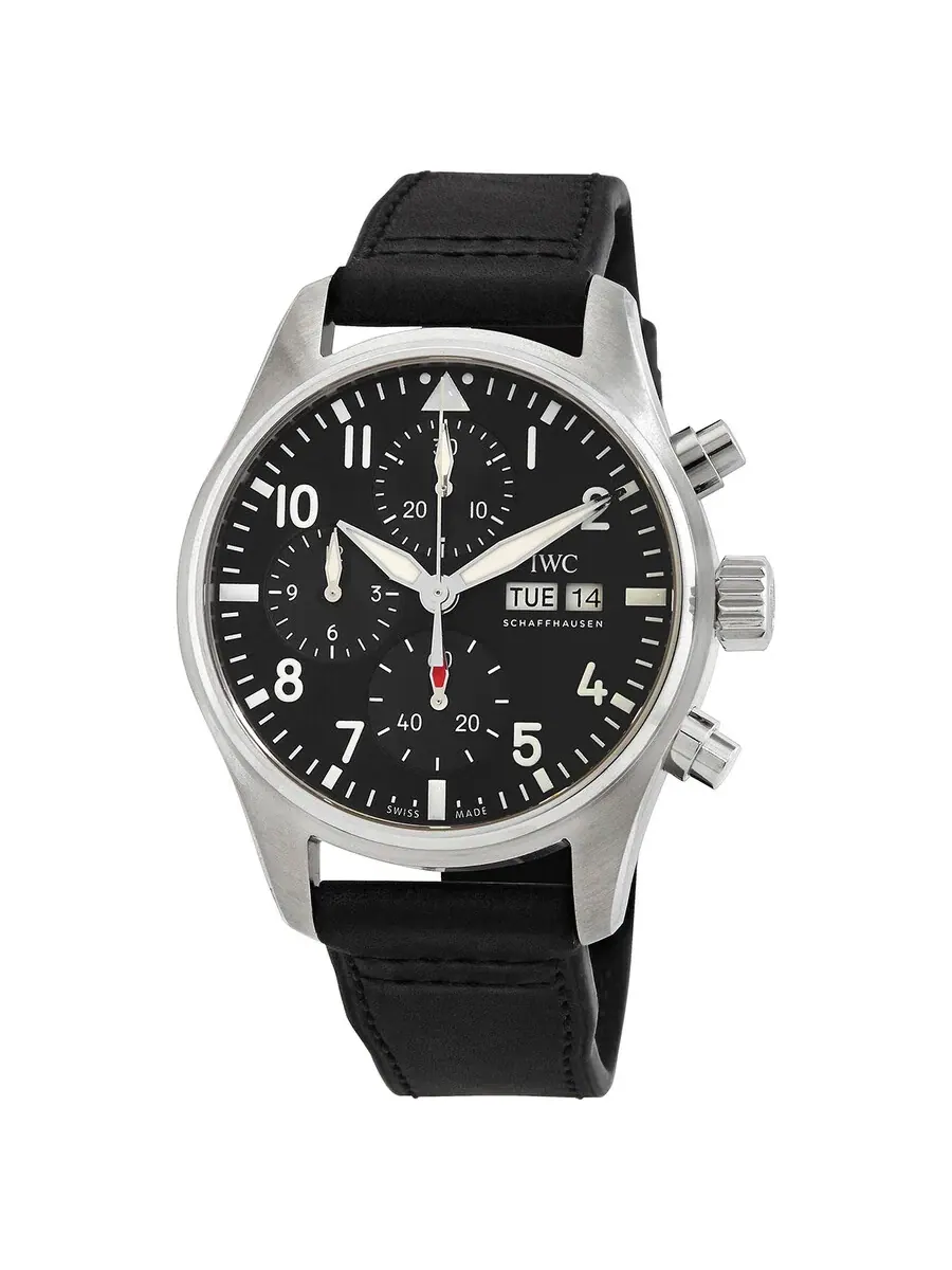 Мужские часы IWC Pilots Chronograph Automatic с черным циферблатом IW388111 — серебристый
