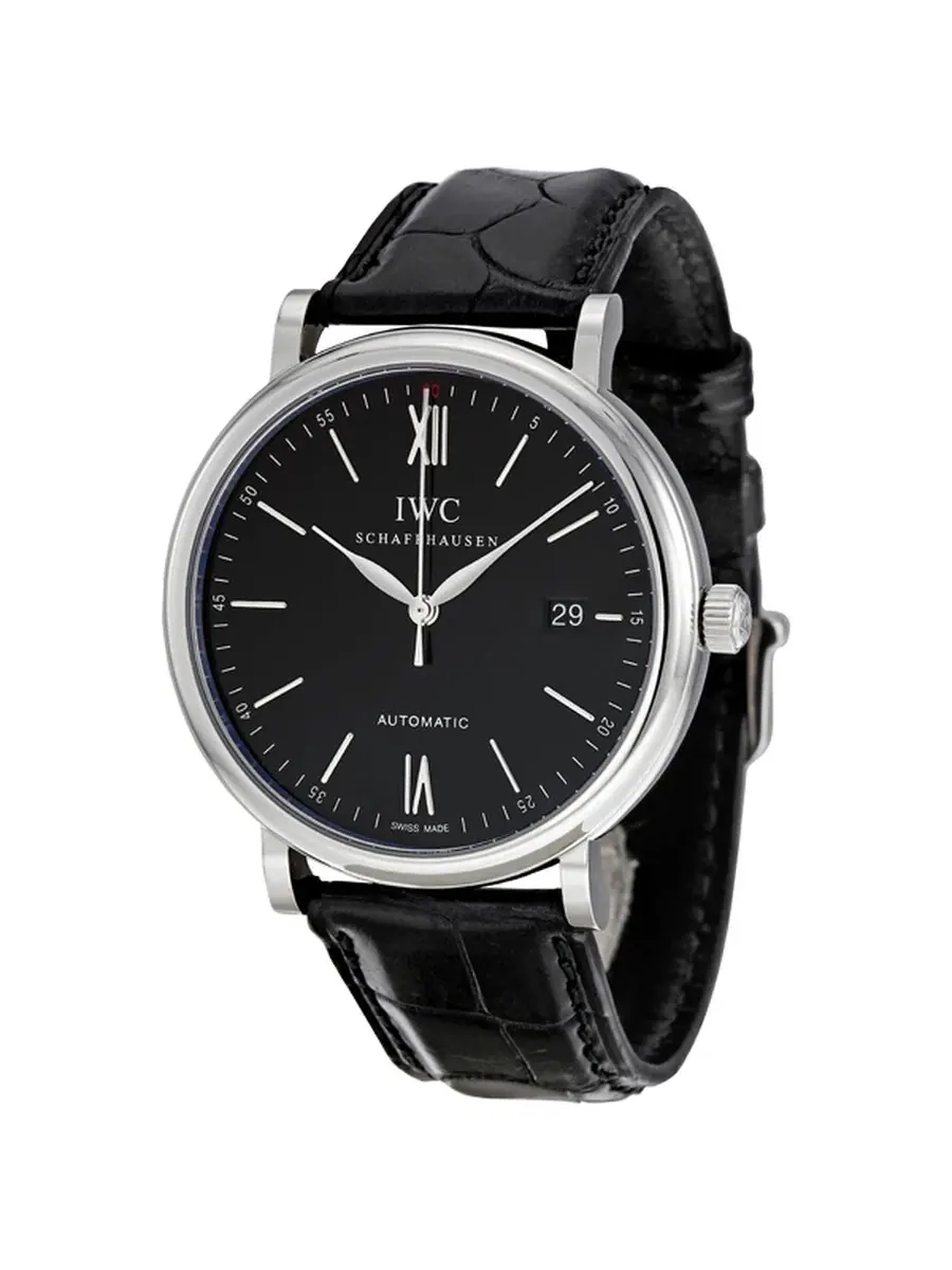 Мужские часы IWC Portofino Automatic с черным циферблатом и черным кожаным ремешком 3565-02 — изображение 1 из 4
