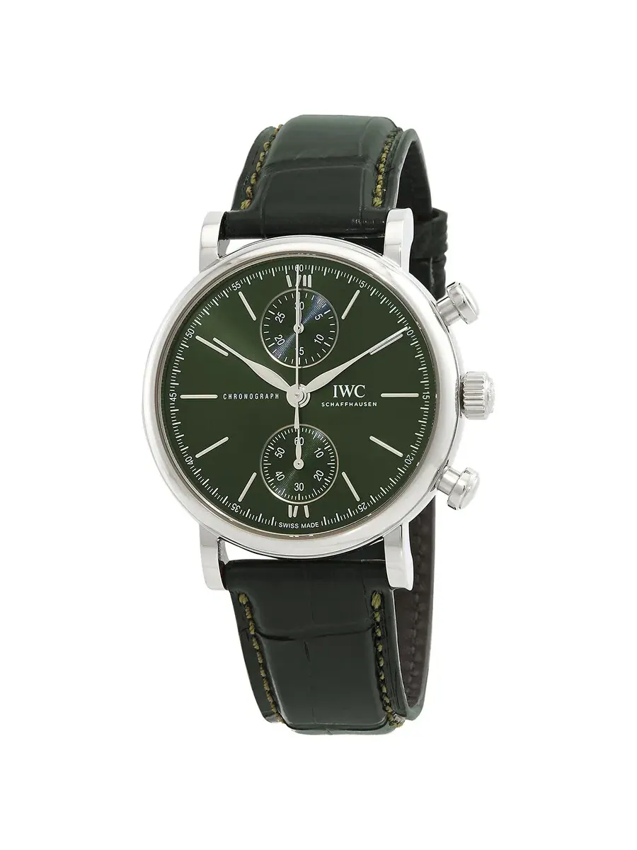 Мужские часы IWC Portofino Chronograph 39 Automatic с зеленым циферблатом IW391405 — серебристый