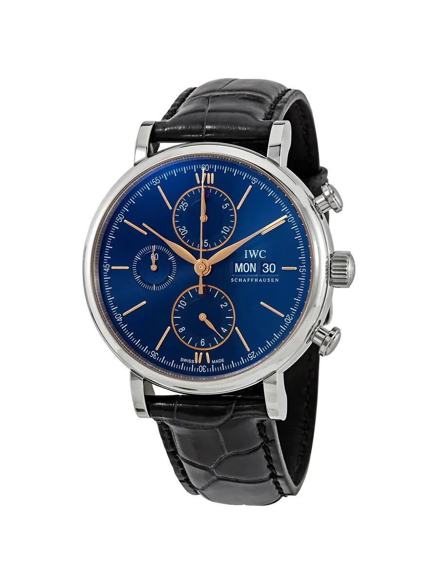 Мужские автоматические часы IWC Portofino Chronograph с синим циферблатом IW391036 — изображение 1 из 3, оттенок серебряный