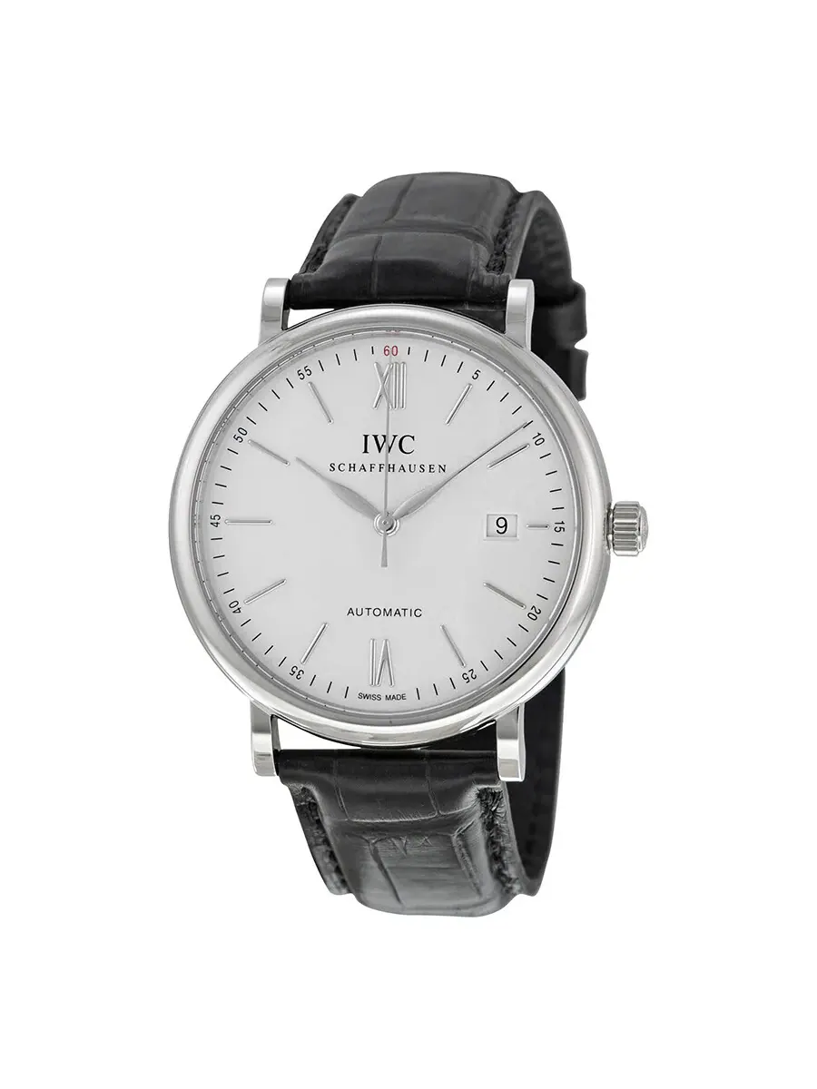 Мужские часы IWC Portofino Automatic с серебристым циферблатом и черным кожаным ремешком 3565-01 — изображение 1 из 4