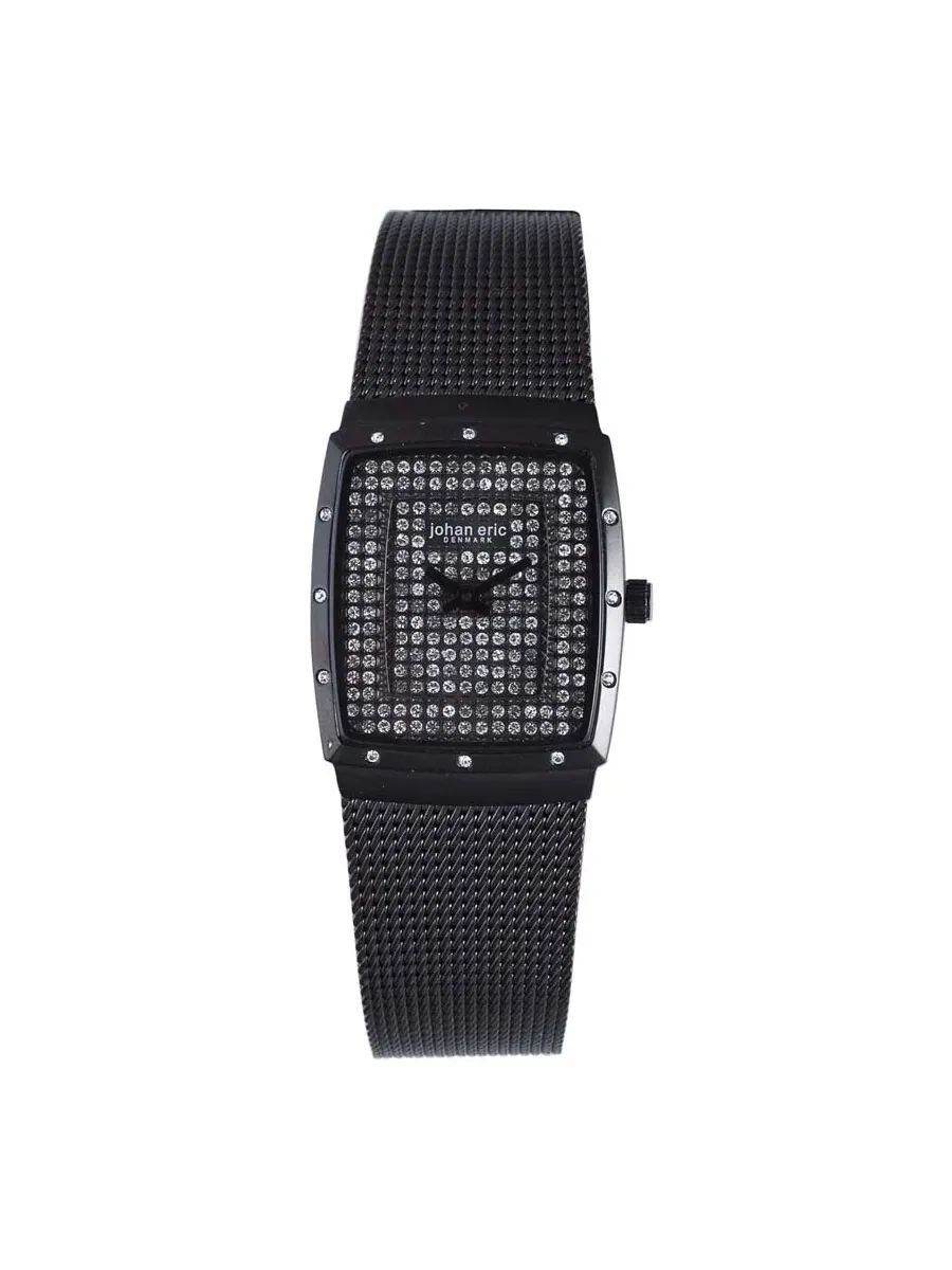 Женские часы Johan Eric Tondor Tonneau Black IP Steel с кристаллами Pave JE1006-13-007.16