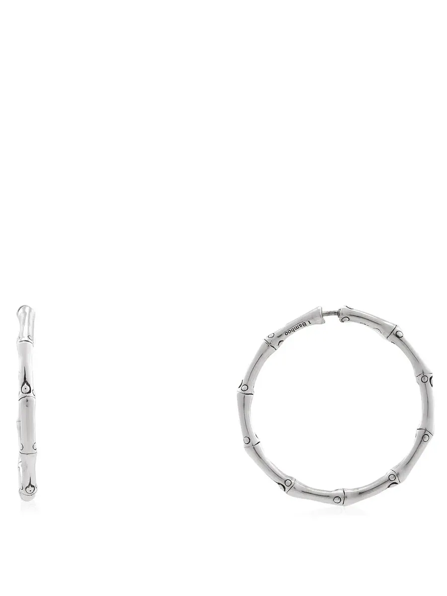 Серебряные средние серьги-кольца John Hardy Bamboo - EB5433 — изображение 2 из 3, оттенок серебряный