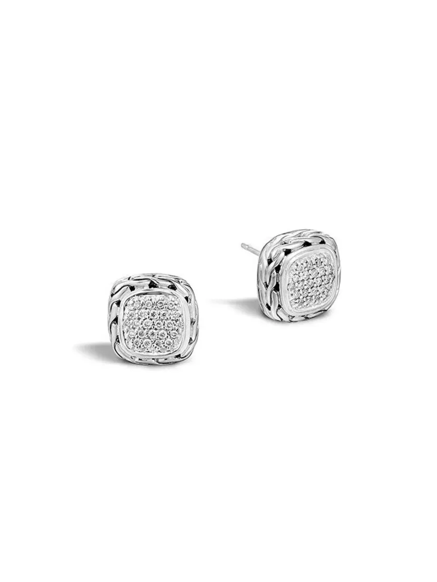 Серьги John Hardy Classic Chain с паве из серебра и бриллиантами (0,28 кт), маленькая квадратная форма