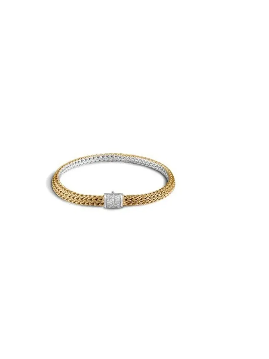 Браслет John Hardy Silver & Yellow Gold X-Small Chain с реверсивными бриллиантами, размер Medium - BZP96002RVDI