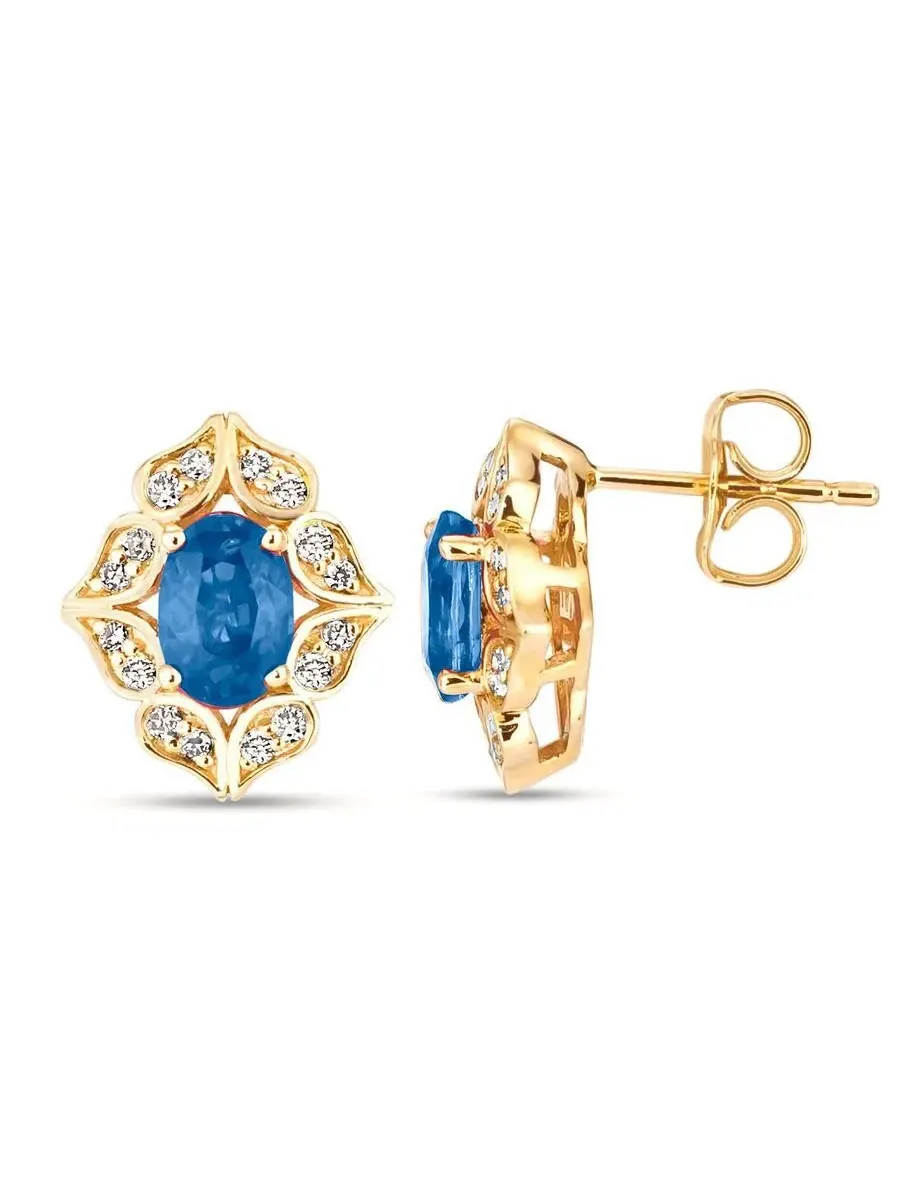 Серьги Le Vian с голубым сапфиром Blueberry, установленные в 14-каратном медовом золоте — изображение 1 из 1, оттенок синий