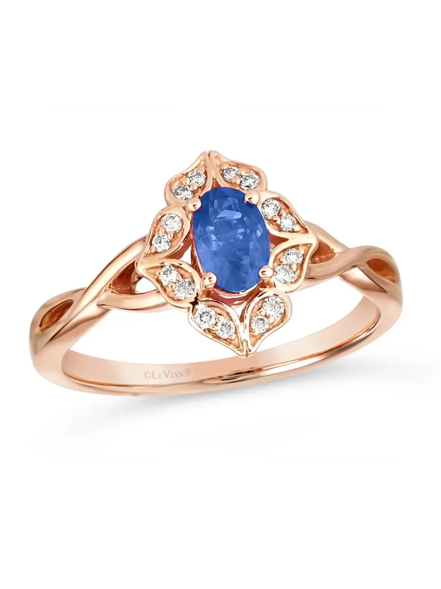 Кольцо Le Vian с голубым сапфиром Blueberry, выполненное из клубничного золота 14 карат — изображение 1 из 4, оттенок синий