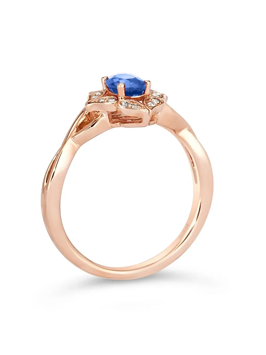 Кольцо Le Vian с голубым сапфиром Blueberry, выполненное из клубничного золота 14 карат — изображение 3 из 4, оттенок синий