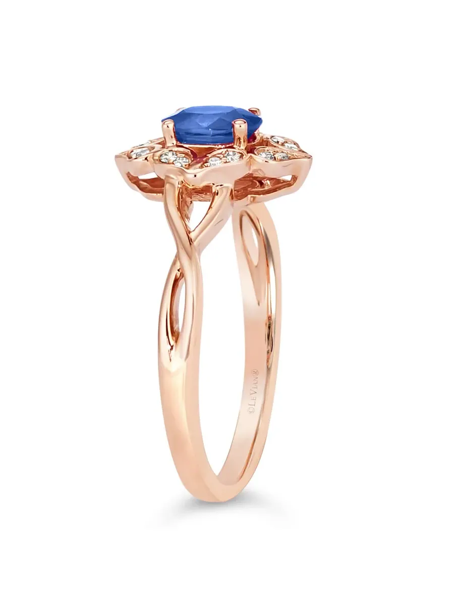 Кольцо Le Vian с голубым сапфиром Blueberry, выполненное из клубничного золота 14 карат — изображение 4 из 4, оттенок синий