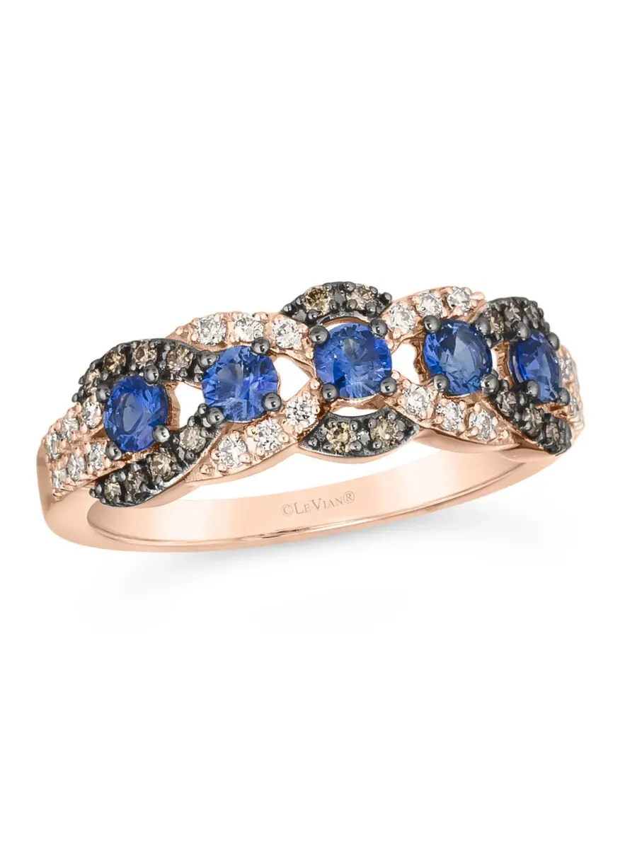 Кольцо Le Vian с голубым сапфиром Blueberry, выполненное из клубничного золота 14 карат — изображение 1 из 4, оттенок синий