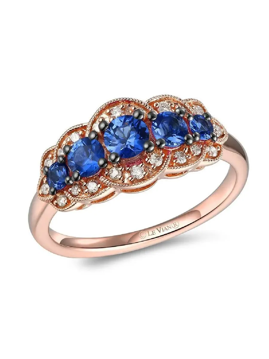 Кольцо Le Vian с голубым сапфиром Blueberry, выполненное из клубничного золота 14 карат — изображение 1 из 1, оттенок синий