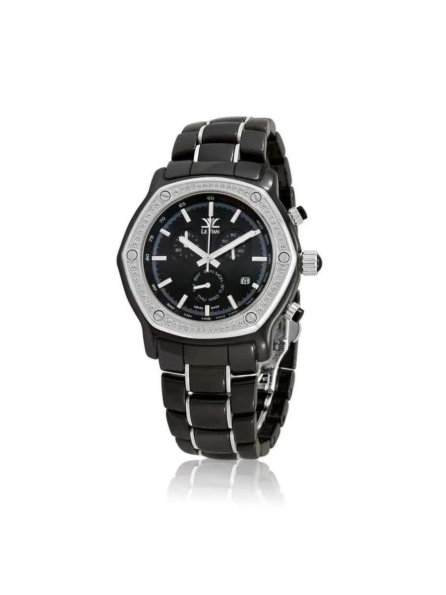 Часы Le Vian Chronograph Quartz Diamond Black Dial Unisex Watch LV278CRDE — изображение 1 из 1, оттенок серебряный