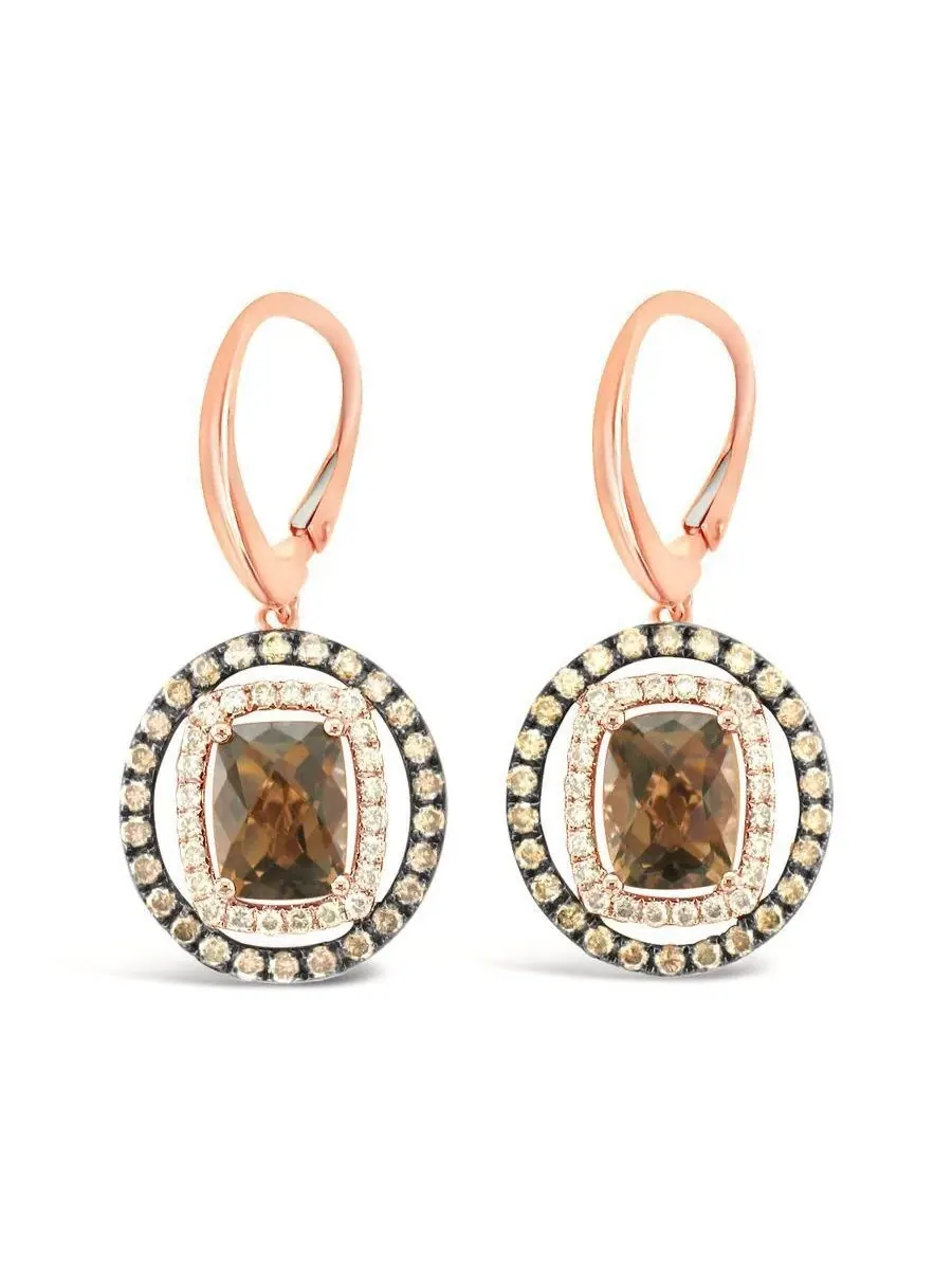 Серьги Le Vian Ladies с шоколадным кварцем, установленные в 14-каратном клубничном золоте — изображение 1 из 1