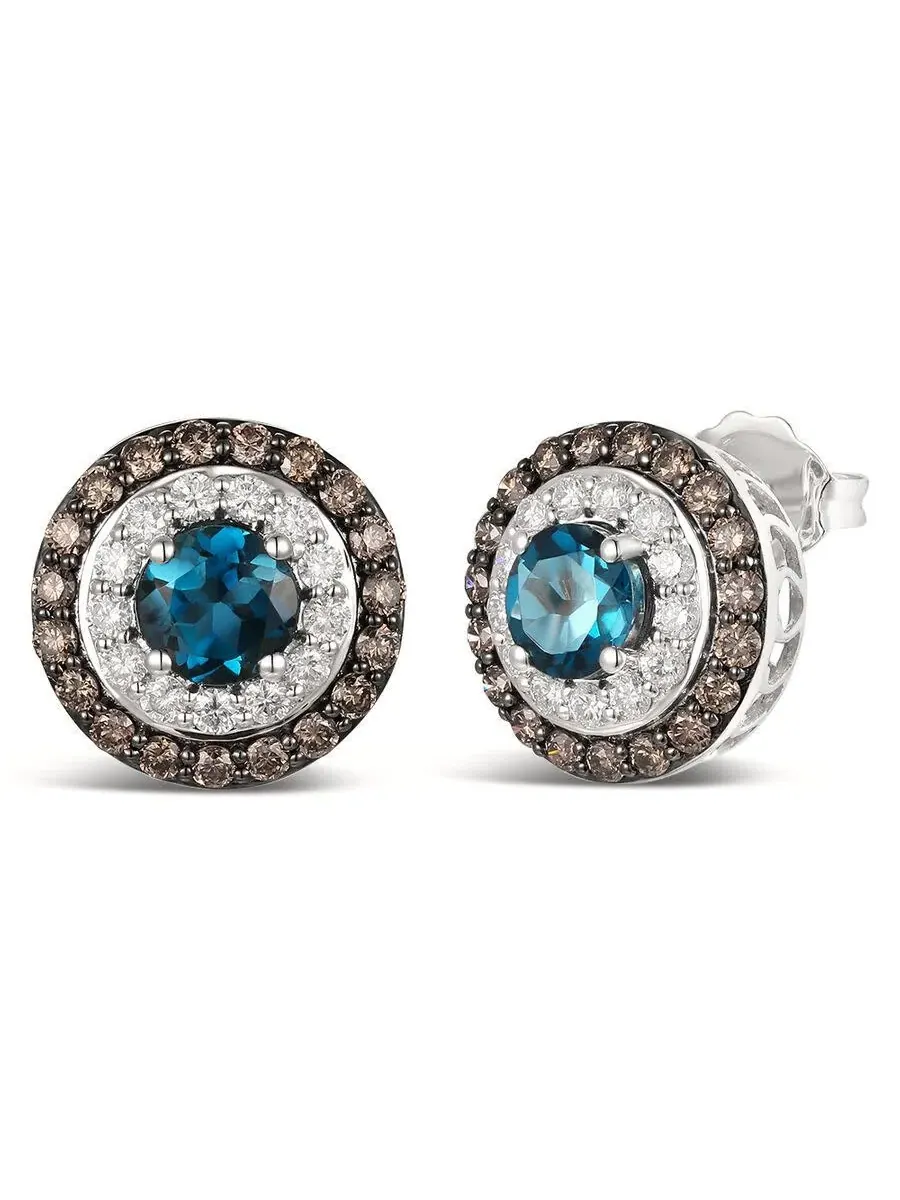Серьги Le Vian с синим топазом глубокого моря для женщин, выполненные в 14-каратном ванильном золоте — изображение 1 из 1