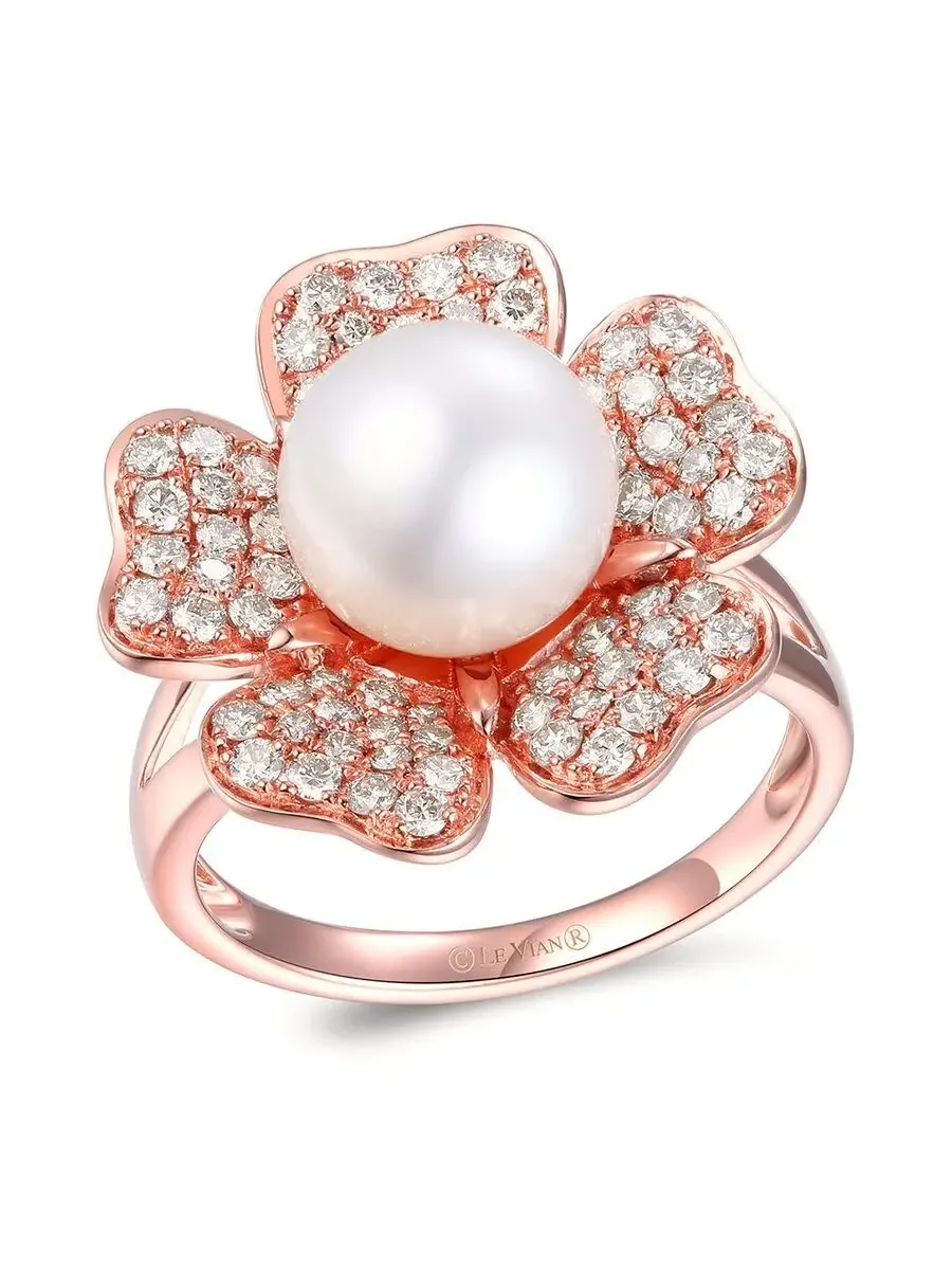 Женские кольца с жемчугом Le Vian, выполненные из клубничного золота 14K — изображение 1 из 1, оттенок белый