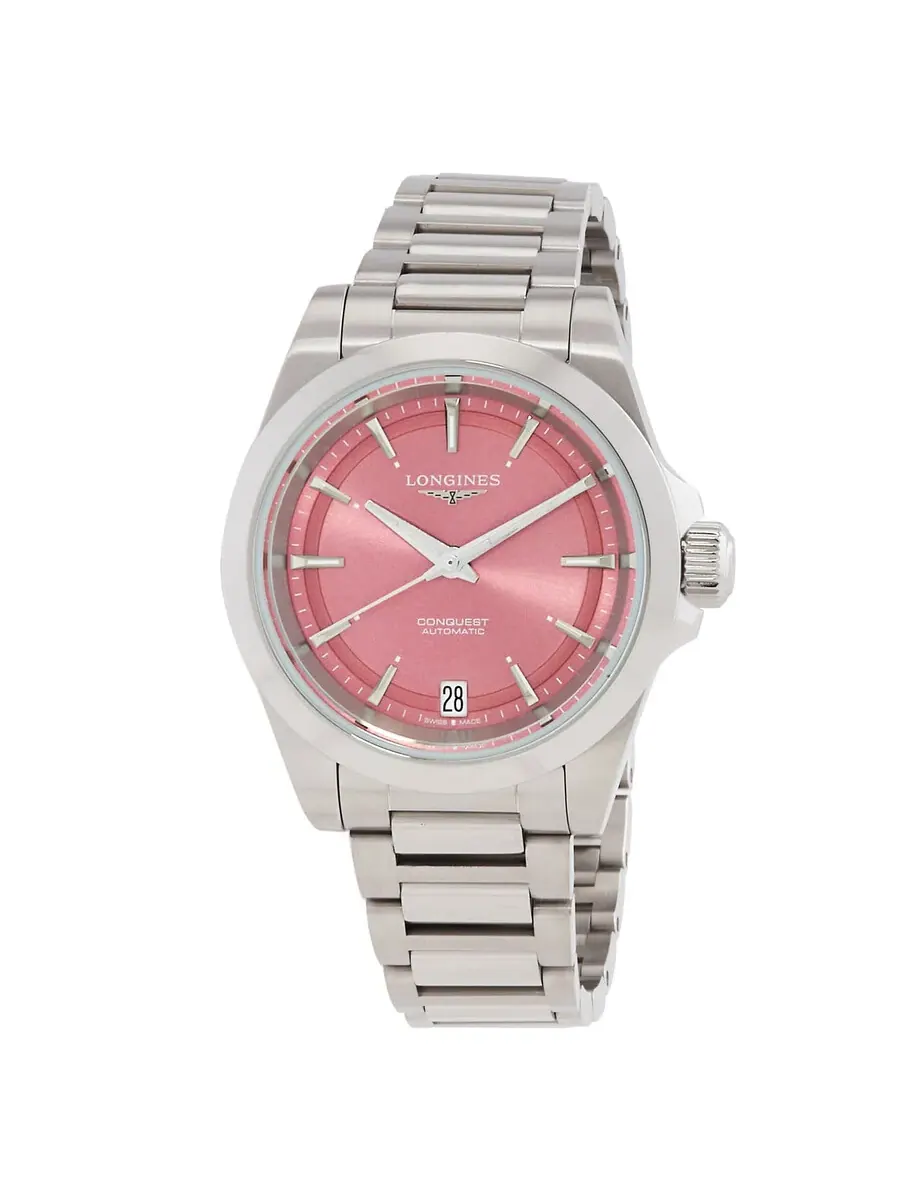 Женские часы Longines Conquest Automatic с розовым циферблатом L3.430.4.99.6 — изображение 1 из 3, оттенок серебряный