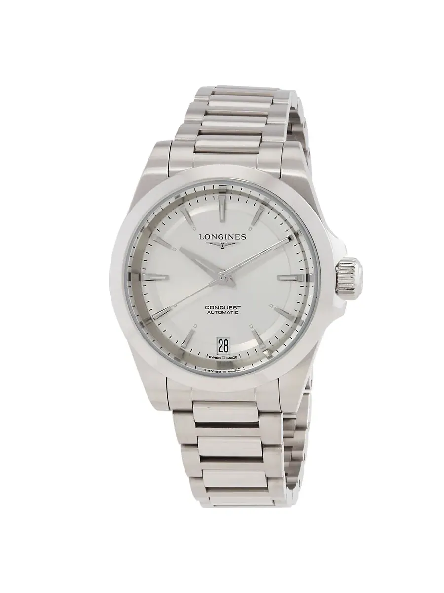 Часы Longines Conquest Automatic с серебристым циферблатом, унисекс, модель L3.430.4.72.6 — серебристый