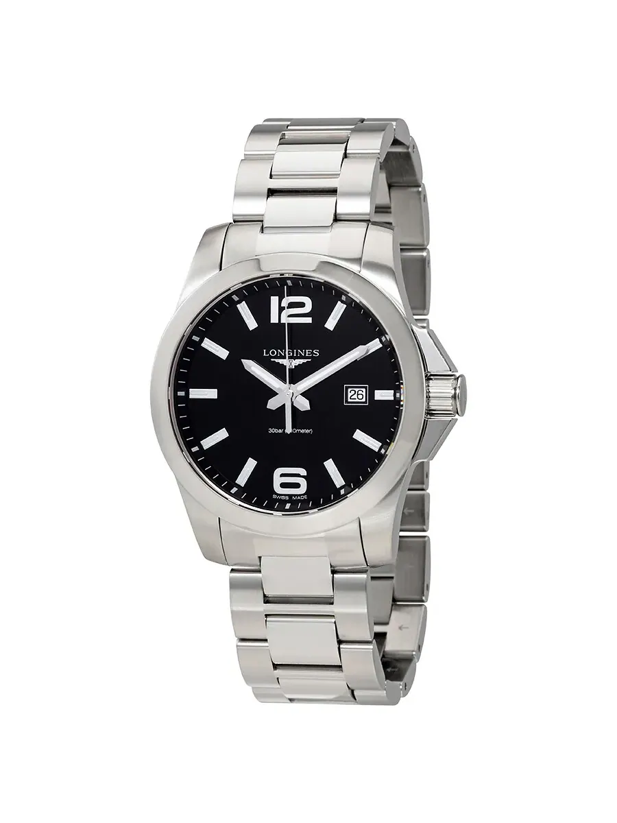 Мужские часы Longines Conquest с черным циферблатом из нержавеющей стали, 43 мм, модель L37604566 — изображение 1 из 3
