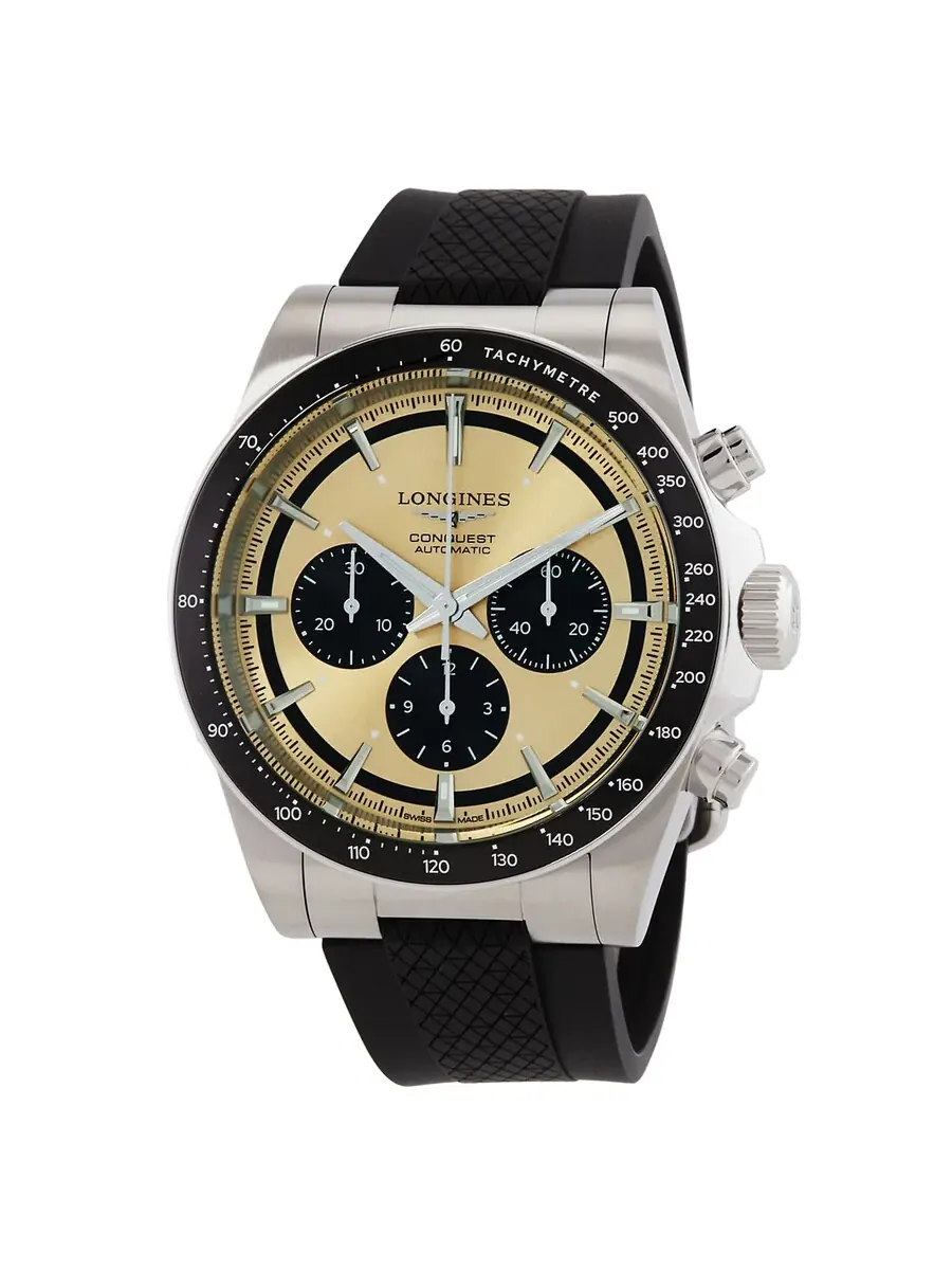 Мужские автоматические часы Longines Conquest Chronograph с бронзовым циферблатом, модель L38354329 — черный