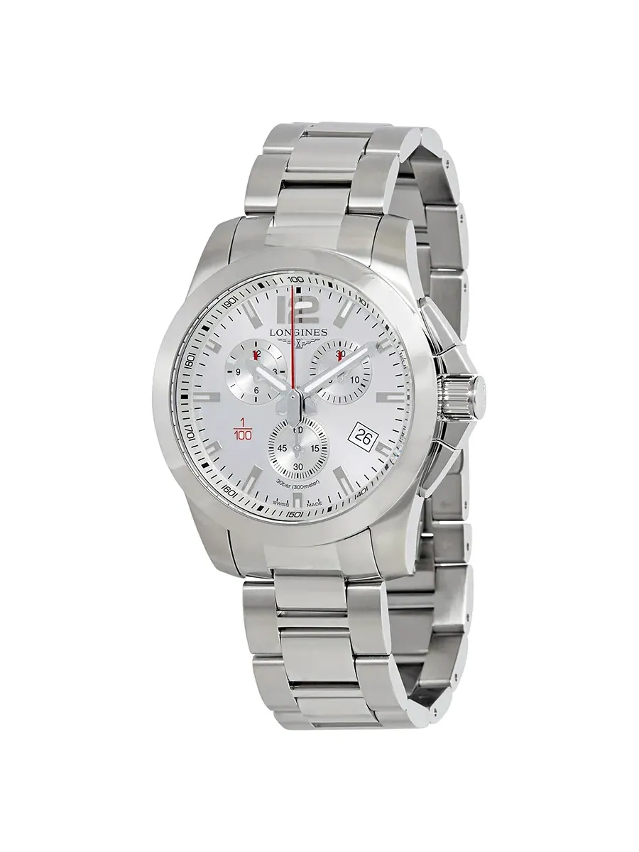 Мужские часы Longines Conquest Chronograph с серебристым циферблатом L38004766 — изображение 1 из 3, оттенок серебряный