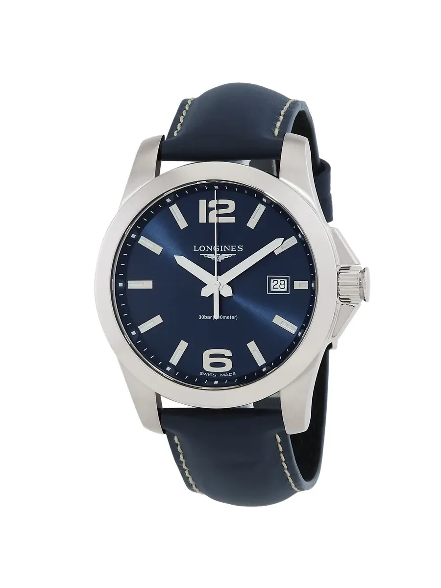 Мужские кварцевые часы Longines Conquest с синим циферблатом L3.759.4.96.0 — изображение 1 из 3, оттенок серебряный