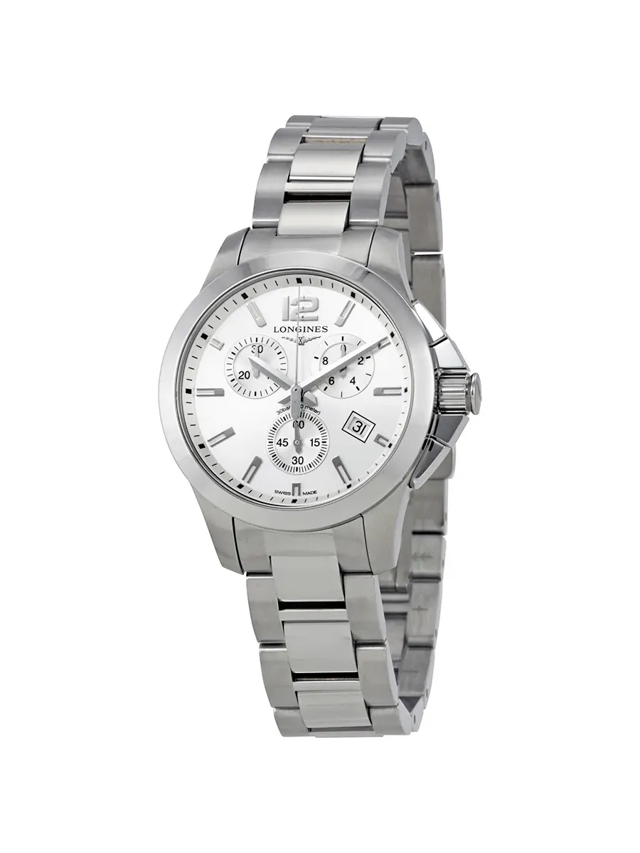 Часы Longines Conquest Chronograph с серебристым циферблатом, унисекс, L33794766 — изображение 1 из 3, оттенок серебряный