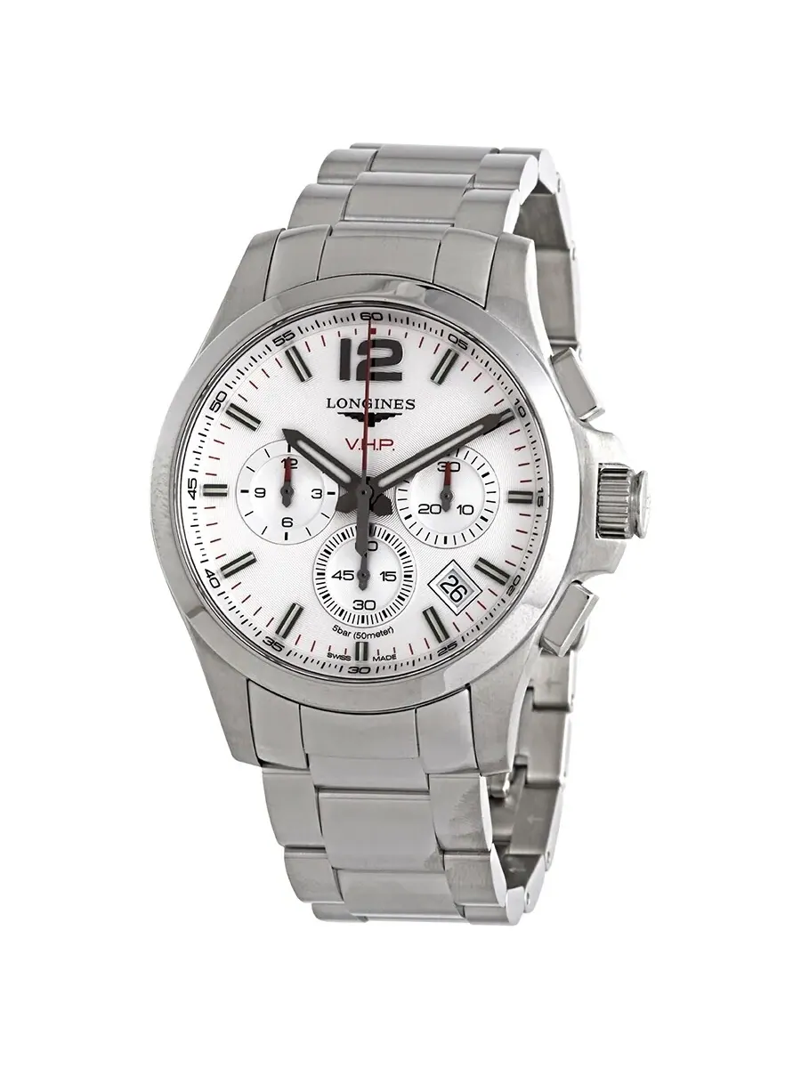 Мужские часы Longines Conquest V.H.P. Perpetual Chronograph Quartz с серебристым циферблатом L37174766 — изображение 1 из 3