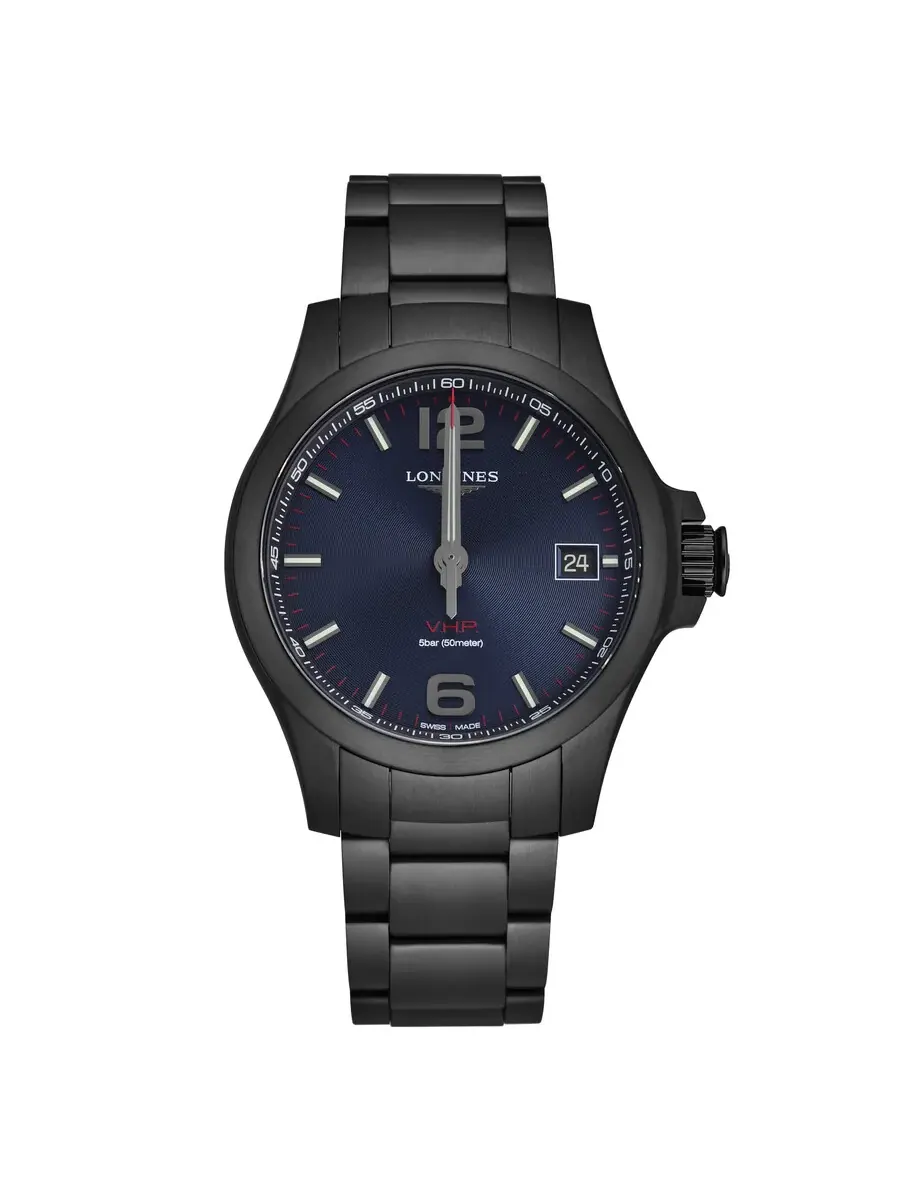 Мужские часы Longines Conquest V.H.P. Quartz с синим циферблатом L3.716.2.96.6 — изображение 1 из 4, оттенок черный