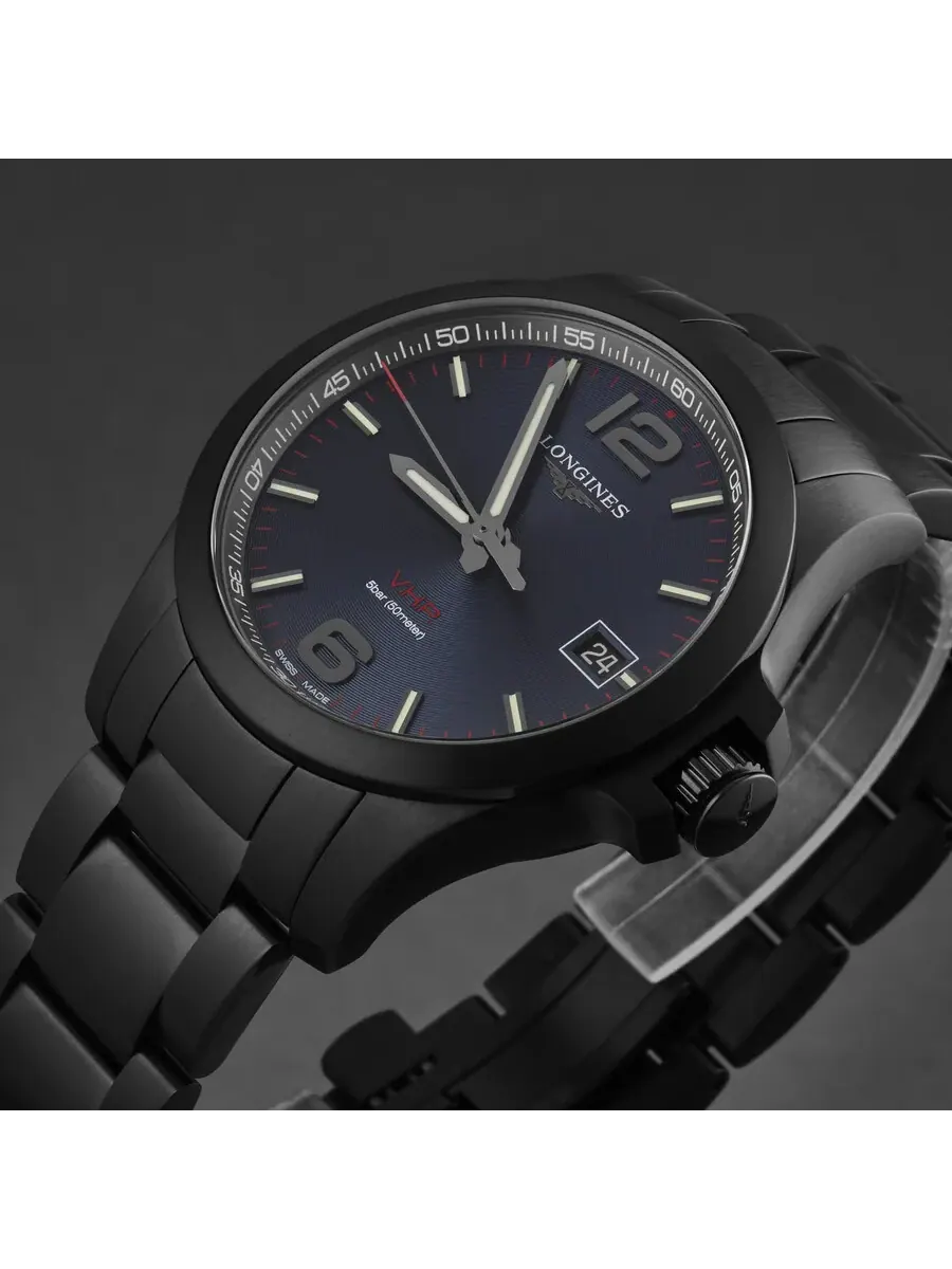 Мужские часы Longines Conquest V.H.P. Quartz с синим циферблатом L3.716.2.96.6 — изображение 2 из 4, оттенок черный