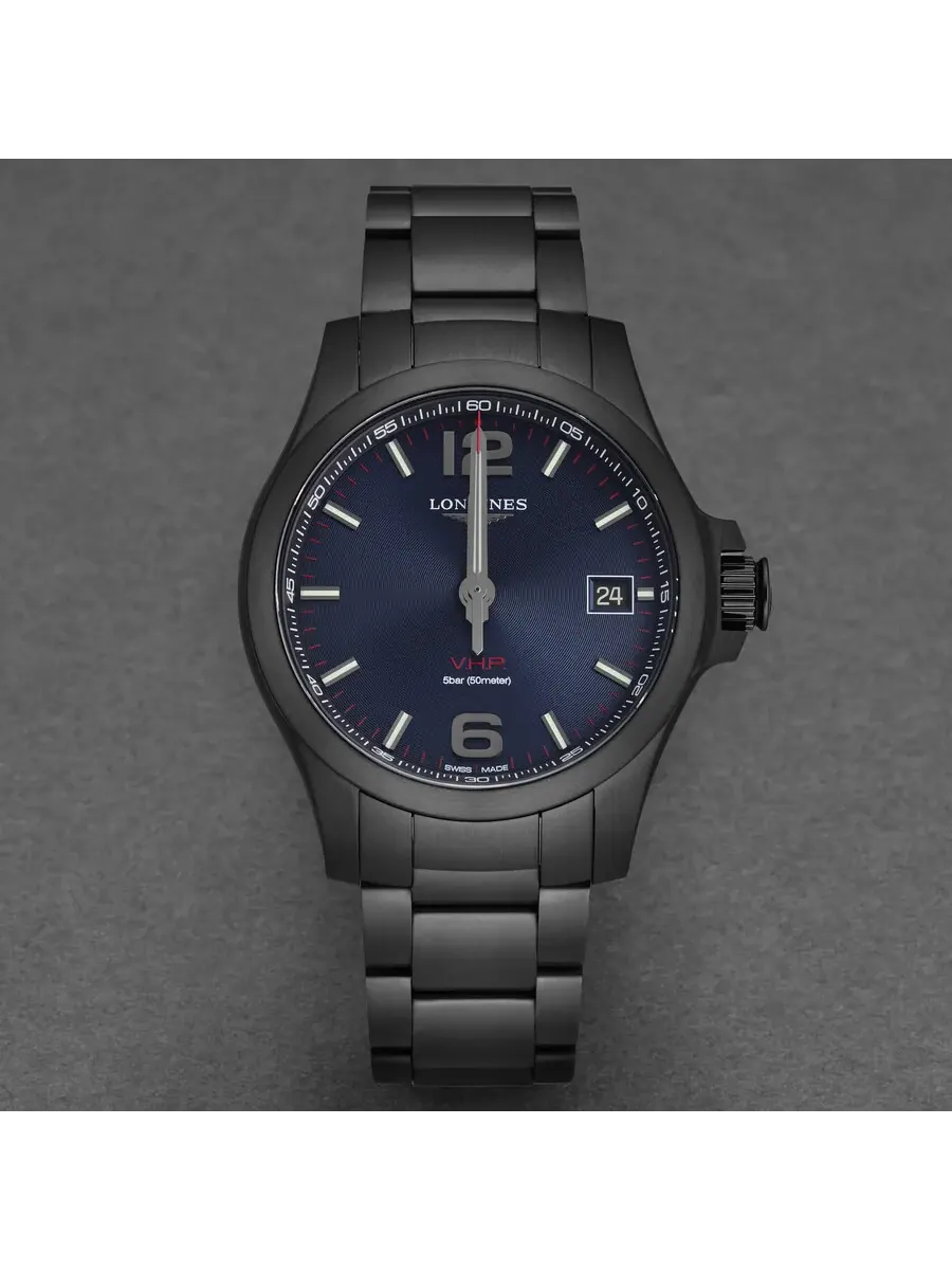 Мужские часы Longines Conquest V.H.P. Quartz с синим циферблатом L3.716.2.96.6 — изображение 4 из 4, оттенок черный