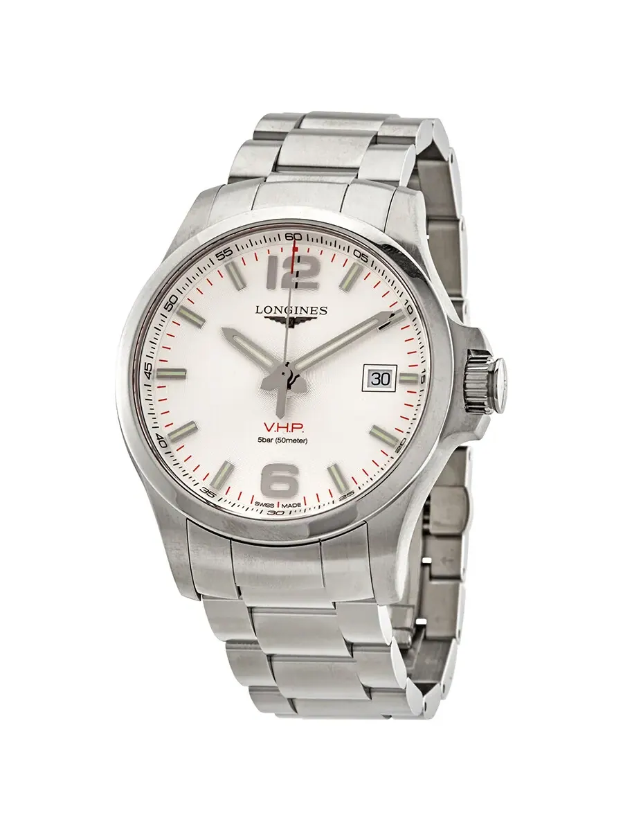 Мужские часы Longines Conquest V.H.P. Quartz с серебристым циферблатом L3.726.4.76.6 — серебристый