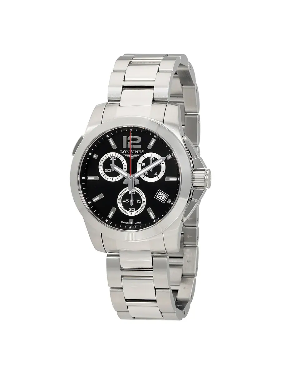 Мужские часы Longines Conquest Chronograph Quartz с черным циферблатом L3.702.4.56.6 — изображение 1 из 3, оттенок серебряный