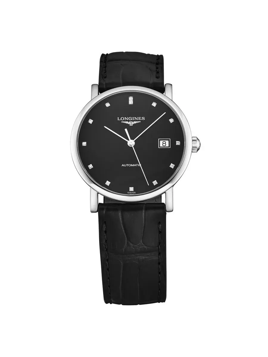 Мужские часы Longines Elegant с черным циферблатом и бриллиантами L4.810.4.57.2 — изображение 1 из 4, оттенок серебряный