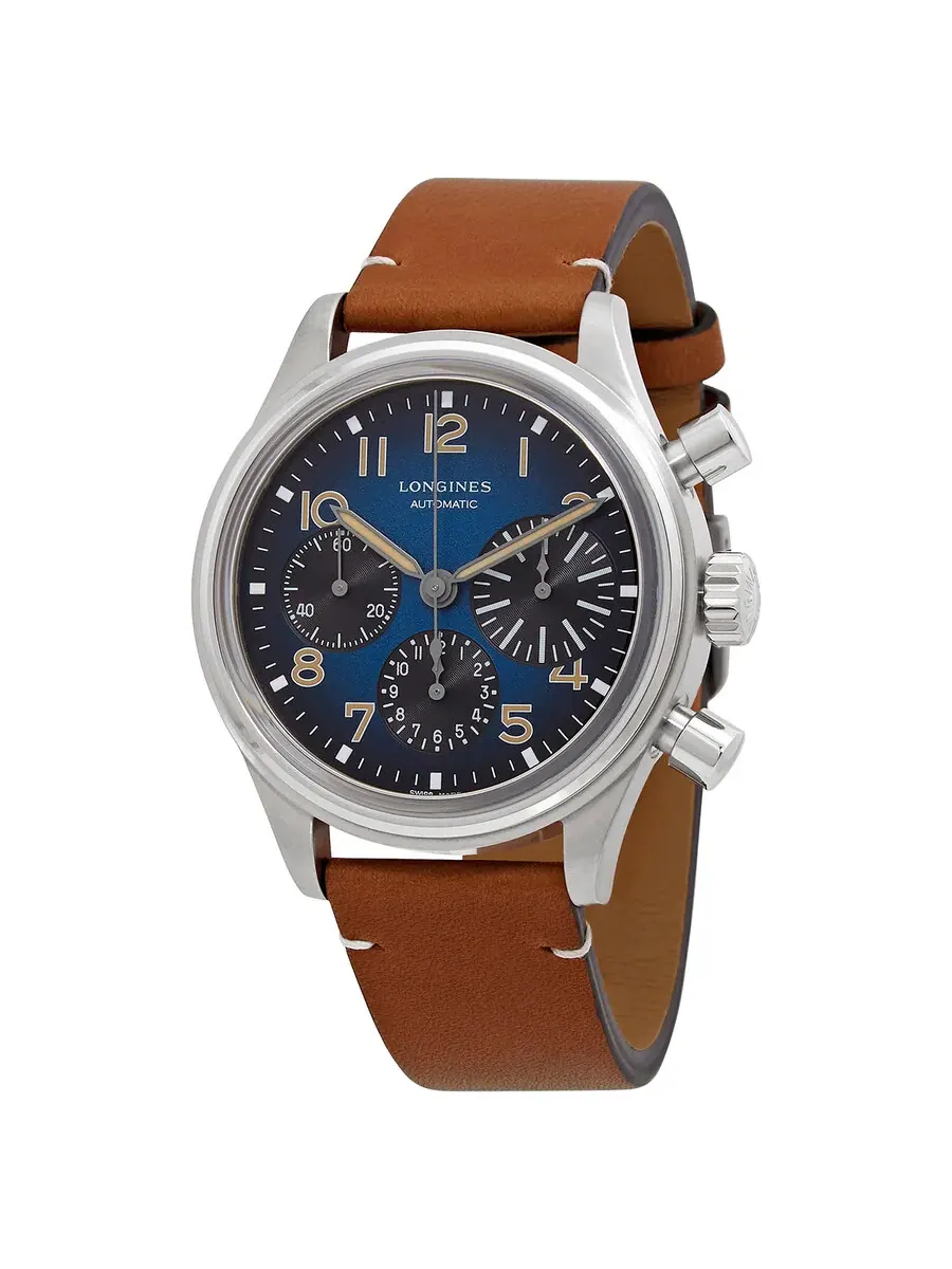 Мужские часы Longines Heritage Chronograph Automatic с синим циферблатом L2.816.1.93.2 — серый