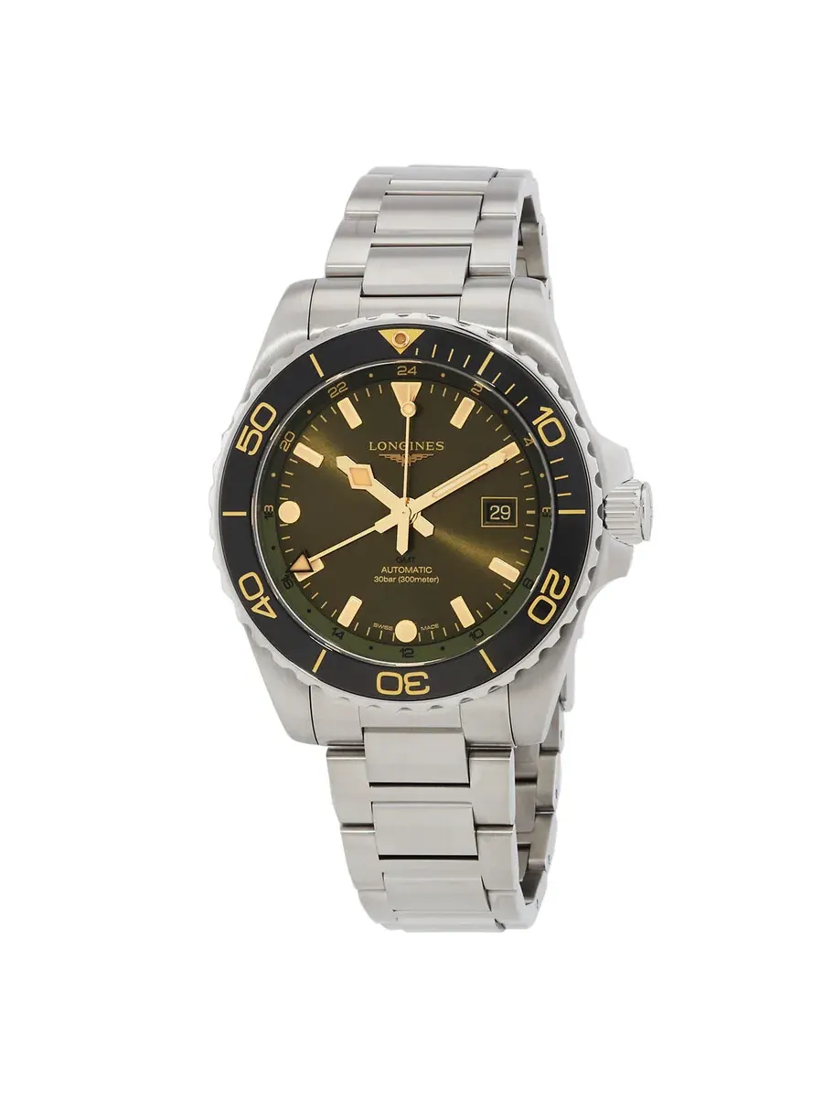 Мужские часы Longines Hydroconquest GMT Automatic с зеленым циферблатом L3.890.4.06.6 — изображение 1 из 3, оттенок черный