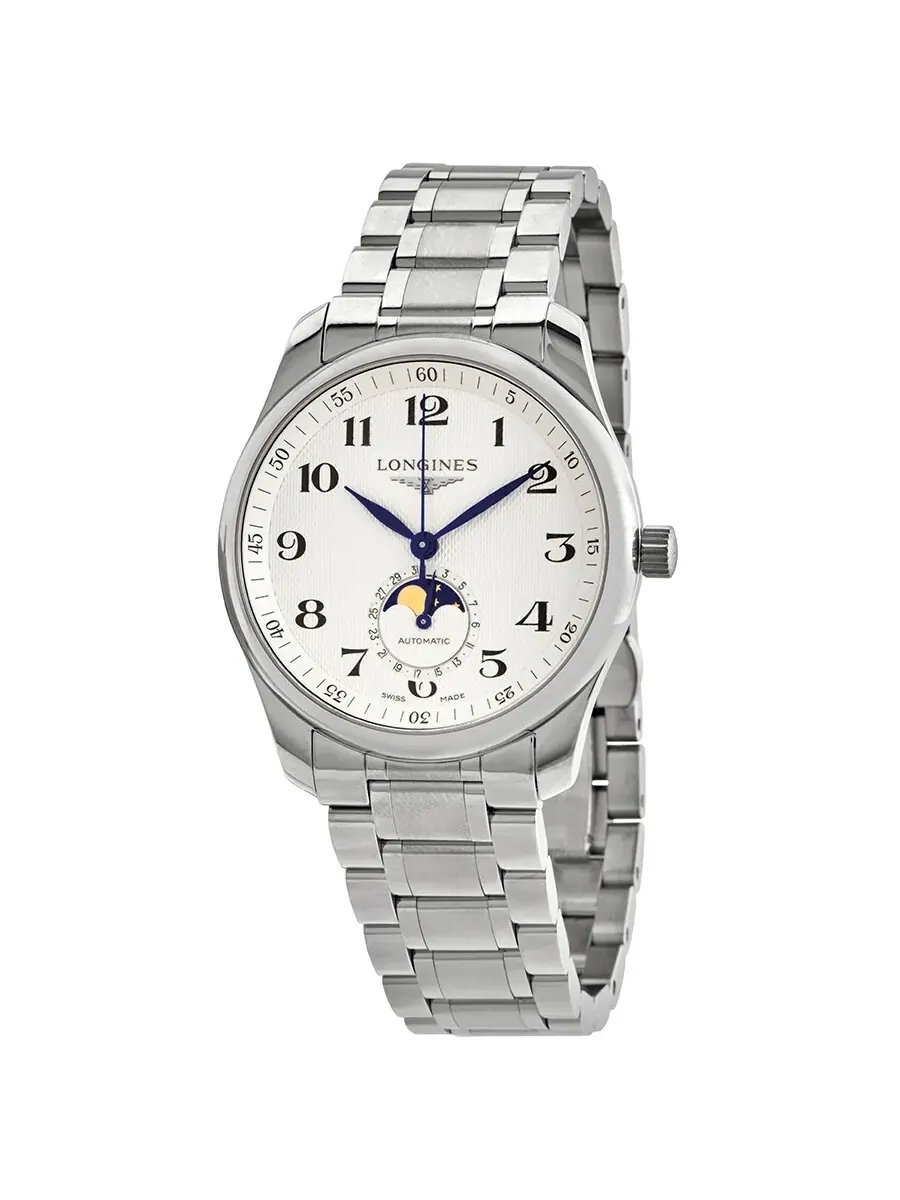 Мужские часы Longines Master Automatic Moonphase с серебристым циферблатом L29094786 — изображение 1 из 3, оттенок серебряный