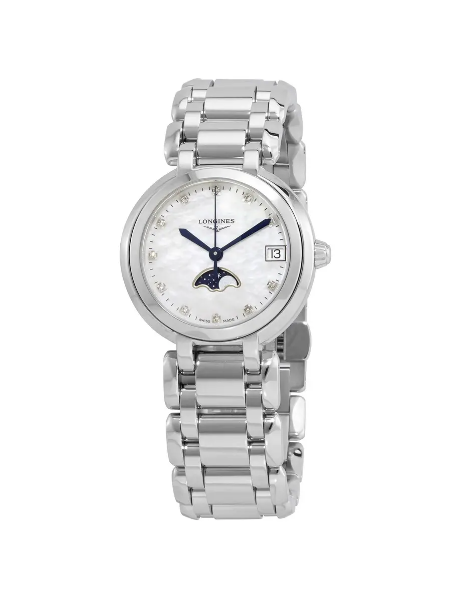 Часы Longines Prima Luna Quartz с белым циферблатом и бриллиантами для мужчин и женщин L8.115.4.87.6 — изображение 1 из 6