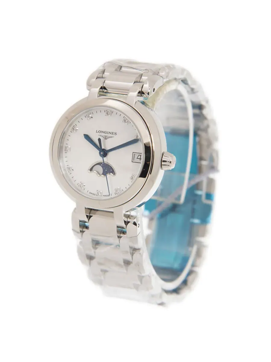 Часы Longines Prima Luna Quartz с белым циферблатом и бриллиантами для мужчин и женщин L8.115.4.87.6 — изображение 4 из 6