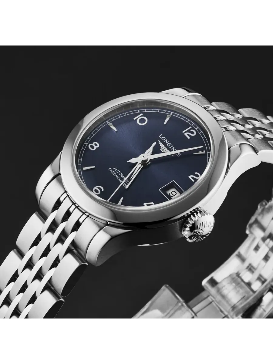 Женские автоматические часы Longines Record с синим циферблатом L2.320.4.96.6 — изображение 2 из 4, оттенок серебряный