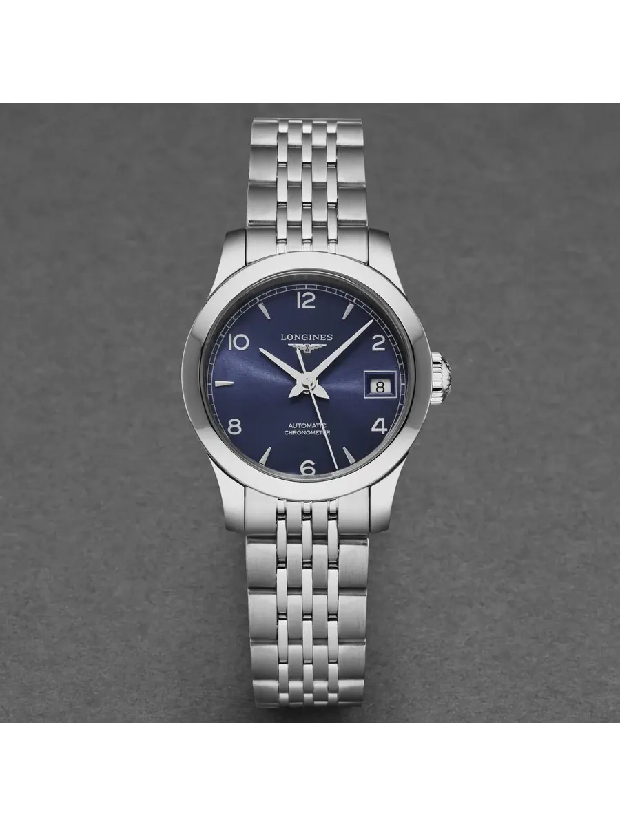 Женские автоматические часы Longines Record с синим циферблатом L2.320.4.96.6 — изображение 4 из 4, оттенок серебряный