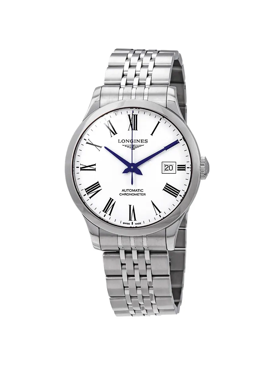 Мужские часы Longines Record Automatic с белым циферблатом L28204116 — изображение 1 из 3, оттенок серебряный