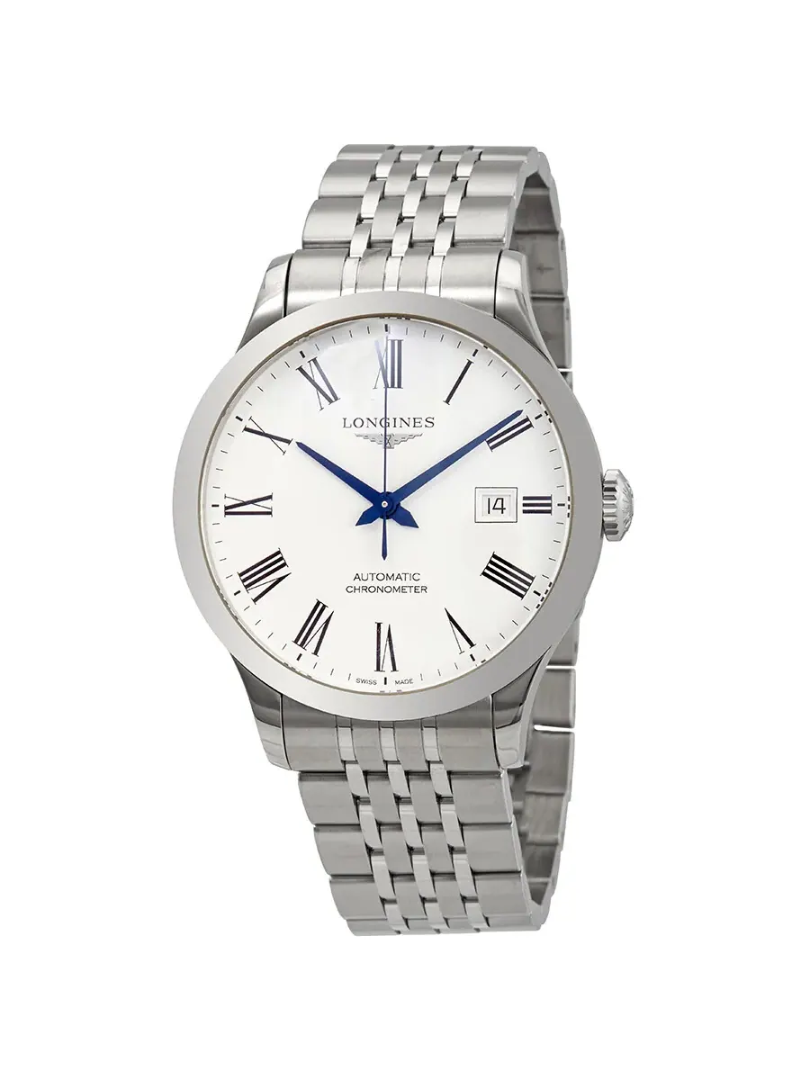 Мужские часы Longines Record Automatic с белым циферблатом L28214116 — изображение 1 из 3, оттенок серебряный