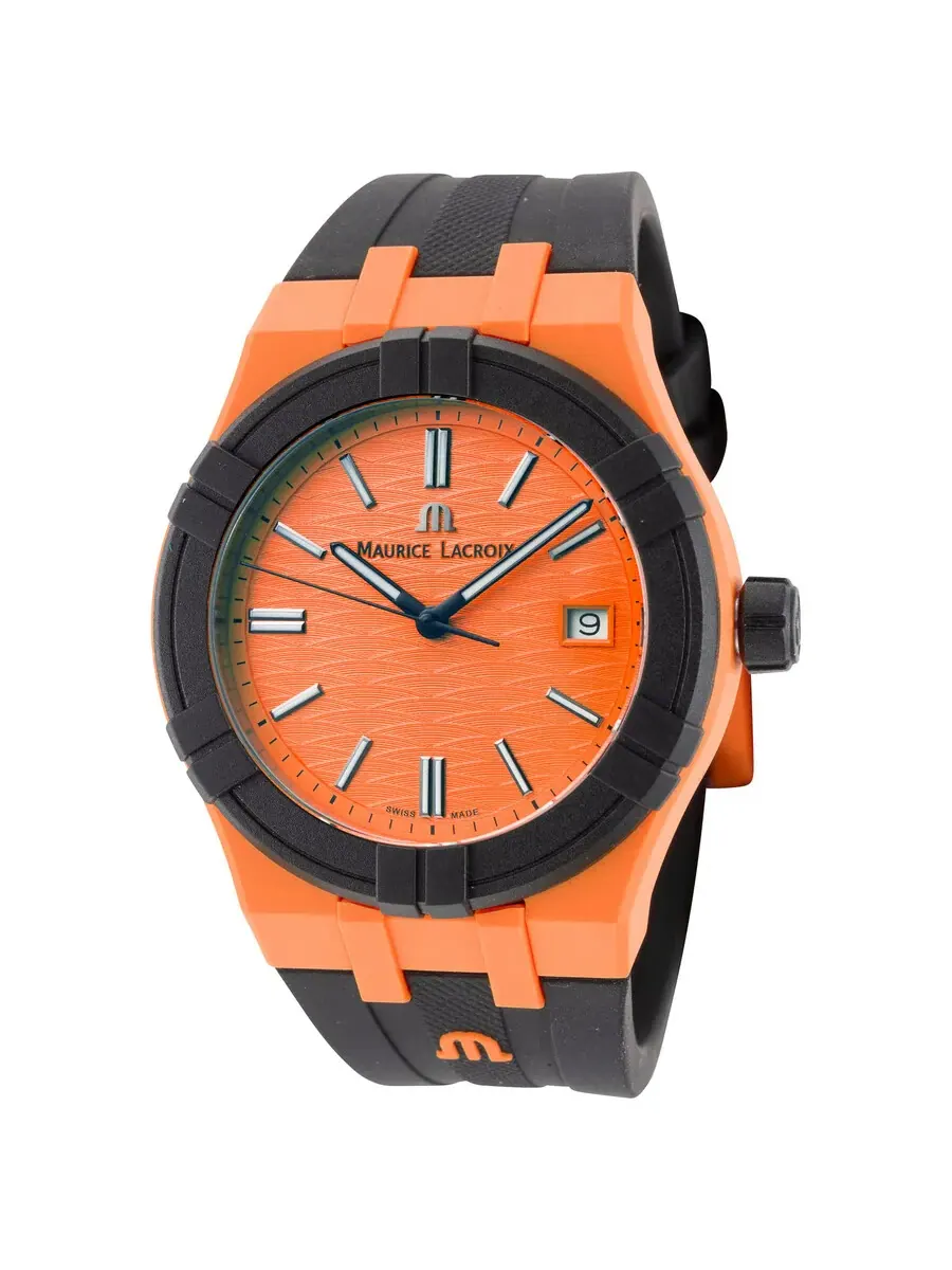 Мужские часы Maurice Lacroix Aikon Tide Quartz с оранжевым циферблатом AI2008-50050-300-0 — черный