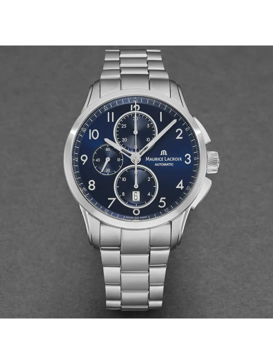 Мужские часы Maurice Lacroix Pontos Chronograph Automatic с синим циферблатом PT6388-SS002-420-1 — изображение 4 из 5