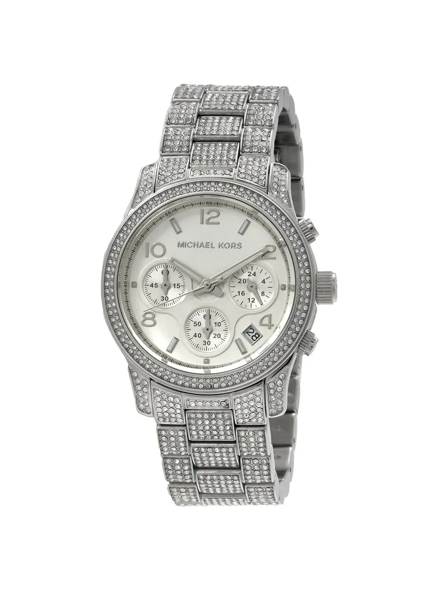 Женские часы Michael Kors Runway Pave Chronograph Quartz с серебристым циферблатом MK7434 — изображение 1 из 3