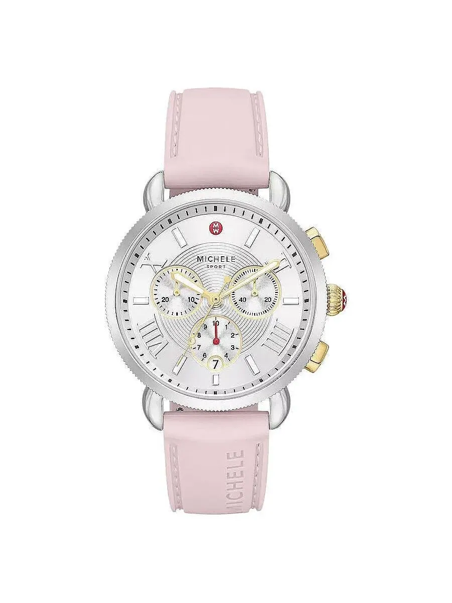 Женские часы Michele Sport Sail Chronograph Quartz с белым циферблатом MWW01P000023 — изображение 1 из 3, оттенок серебряный